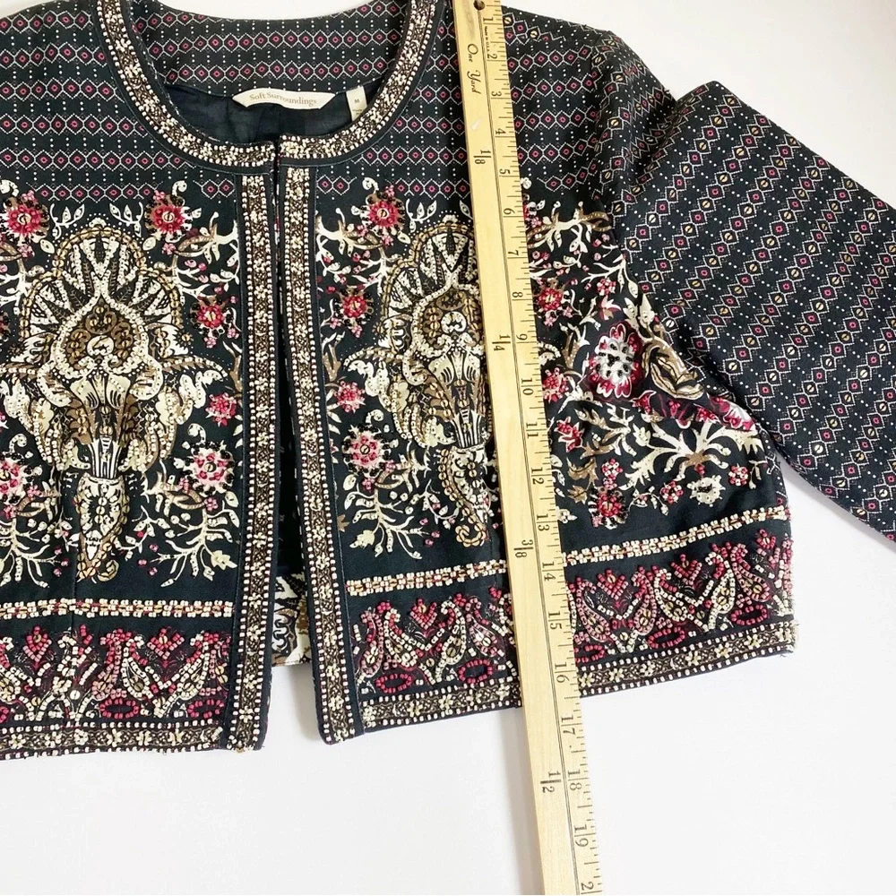 Soft Surroundings Embroidered Embellished Statement Jacket Bolero Fancy Boho M